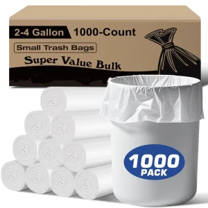 2-4 Gallon Small Trash Bags 1000 Count Unscented HDPE Tear Resistant Leak Proof Wastebasket Liners for Bathroom Office Waste