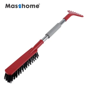 2-In-1 Heavy Duty PP Car Ice Scraper EVA Grip Hanging Hole Bristles Aluminum Handle Snow Removal Ice Scraper