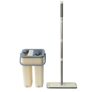 2 Mop Cloths Included Stainless Steel Material Semi Automatic Cleaning Mop and Bucket Set 360-degree Cleaning