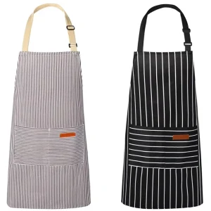 2 Pack Adult Unisex Polyester Cotton Chef Aprons with Adjustable Neck Strap and 2 Pockets for Food Preparation