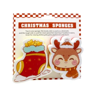 2 Pack Kitchen Cleaning Dishwashing Scrub Christmas Sponges for Cleaning Scouring Pad