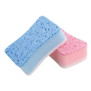 2 Pcs Super Water Absorbent Kitchen Cleaning Cellulose Sponge with Sand Scouring Pad