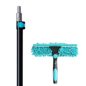 2 Section 1.2m Telescopic Window Cleaning Tool with Chenille Long Handle Aluminum Pole Squeegee Rotating Head for Glass Cleaning