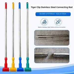 2 Section Stainless Steel Clamp on Mop Connecting Pole Detachable Tiger Clip Replacement Parts for Cotton Wax Water Mop