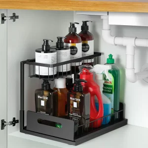 2-Tier Pull-Out Under-Sink Storage Rack for Bathroom and Kitchen Cabinets