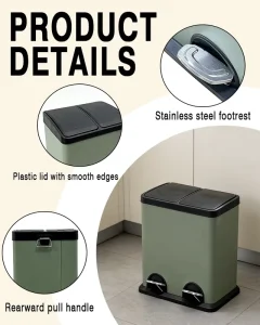 2 and 3 Compartments Recycling Bin 30L 40L with Soft Closing Function Kitchen Stainless Steel Large Recycle Waste Bins Trash Can