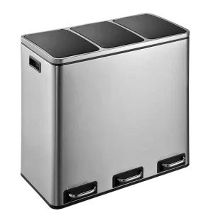 2 and 3 Compartments Recycling Bin 30L 54L with Soft Closing Function Kitchen Stainless Steel Large Recycle Waste Bins Trash Can