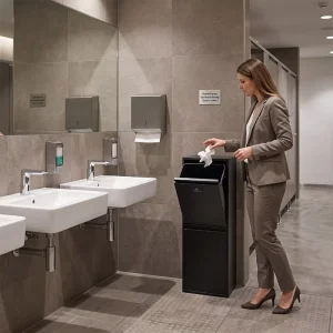 2 compartment Standing Cabinet Waste Bin 36L Metal Flip Lid Recycling Cabinet Trash Can for Commercial