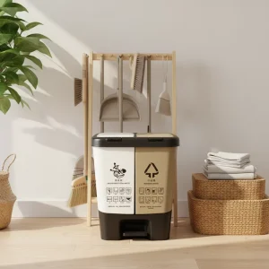 2-in-1 20L Foot Pedal Plastic Recycling Trash Can for Kitchen, Bathroom and Office