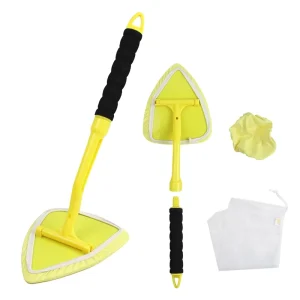 2 in 1 Car Duster and Window Glass Cleaner Microfiber Cloth Sponge Windshield Reach Tool for Auto Detailing
