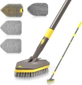 2 in 1 Cleaning Brush Adjustable Telescopic Pole With Scouring Pads for Cleaning