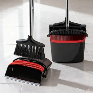 2 in 1 Eco Friendly Windproof Rotatable Broom Dustpan Set Home Office Cleaning Rubber Handle Folding