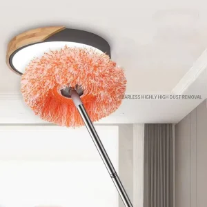 2 in 1 Fiber Sunflower Flat Mop Absorbent Dust Mop with Iron Broomstick for Floor Wall Car Cleaning