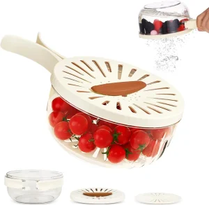 2-in-1 Foldable Fruit Washing Bowl and Drain Basket with Strainer
