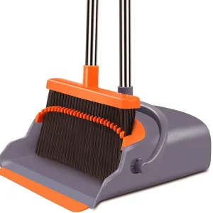2 in 1 Hard Floor Broom Set Adjustable Handle with Ergonomic Grip Deep Comb Teeth Dustpan 4 Colors Available