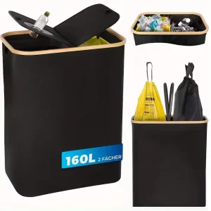 2-in-1 Heavy-Duty Plastic Waste and Compost Bin Organizer with Washable Inner Bag Kitchen Trash Can
