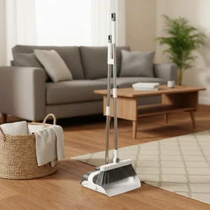 2 in 1 Household Cleaning Broom Set Dustpan Folding Sweeping Non Stick Hair Bristles Plastic Broomhead Steel Broomstick