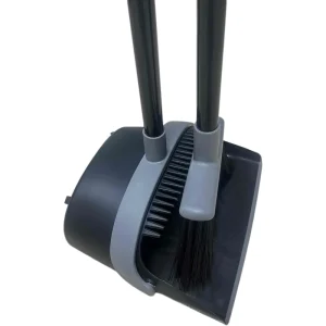2 in 1 Long Handle Broom and Dustpan Set with Built in Comb Teeth Upright Standing Dustpan with Iron Handle for Home and Pet Hair