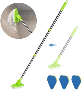 2 in 1 Multifunctional Floor Cleaning Brush Tile Scrubber Brush with Extendable Long Lightweight Rustproof Pole