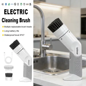 2 in 1 Multipurpose Electric Brush with 2 Replaceable Brush Heads Waterproof Plastic Brush for Household Cleaning