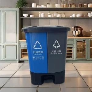 2 in 1 Outdoor Kitchen Bathroom Patio Desktop Recycling PP Material 40L Capacity Open Top Design Pedal Bin Plastic Waste Bin