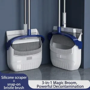 2 in 1 Plastic Broom Dustpan Set with Soft Bristles Waterproof and Eco-Friendly for Household Floor and Bathroom Cleaning