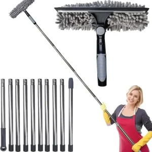 2 in 1 Rotatable Splice Extension Pole Scraper Window Cleaning Tool for Indoor Outdoor Window Car Glass Cleaning