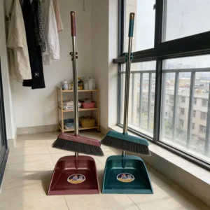 2-in-1 Steel Broomstick with PP Broom Head Soft Bristles Dustpan Combo Set Household Sweeping Goods Broom Manufacturer