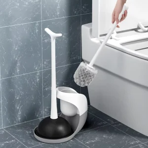 2 in 1 Toilet Brush and Plunger Set Silicone Scrubber with Heavy Duty Plunger and Holder for Bathroom Cleaning