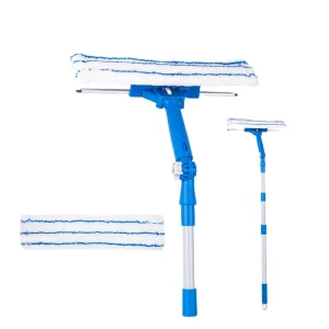 2 in 1 Window Cleaner Double Cleaning Heads Rubber and Microfiber Heads Telescopic Metal Handle Window Cleaning Tool