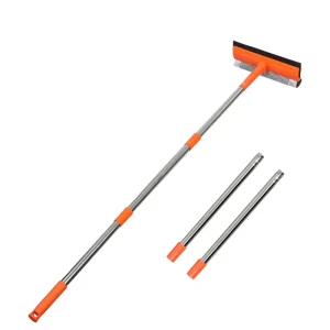 2 in 1 Window Squeegee with Long Stainless Steel Handle Sponge Car Window Squeegee for Gas Station Glass Shower