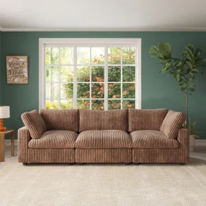 2 to 8-Seater American Corduroy Brown Modular Sectional Sofa Set