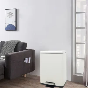 20 30L Iron Simple Square Foot Pedal Trash Can with Lid for Household Kitchen Bathroom Waste Bin Hands Free Use Large Capacity