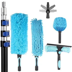 20 Foot High Reach Ceiling Duster Kit 3.6 12ft Extendable Pole Cobweb Fan Duster Window Squeegee Scrubber Cleaning