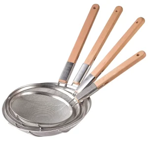 201 Stainless Steel Wire Mesh Kitchen Strainer with Wood Handle