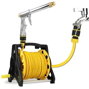 20M Portable Garden Hose and Car Washing Gun Set with Water Pipe Storage Rack