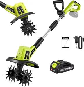 20V Cordless Electric Tiller Cultivator 9 Inch Battery Powered Mini Garden Tiller 330RPM OEM Battery Charger Kit