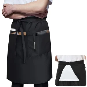 22 X 34 Inch Long Server Apron Black with 3 Pockets Bistro Half Aprons for Men Women Waiter Waitress Chef Waterproof