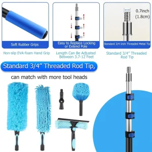 24 ft Telescoping Extension Pole 4.9 Aluminum Paint Roller Cleaning Painting Duster Sturdy Multi Purpose Flip Lock Tool