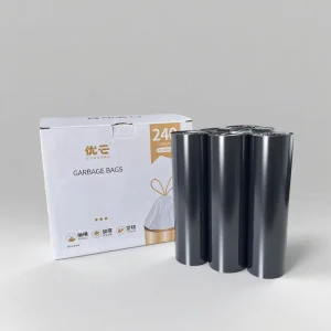 240 Count PE Small Trash Bags 4 Gallon Drawstring Black Garbage Bags for Bathroom Kitchen Office Bedroom Household Use