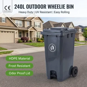240 Liter EN840 Certified HDPE Plastic Waste Bin Heavy Duty Outdoor Garbage Container Mobile Wheelie Trash Can with Lids