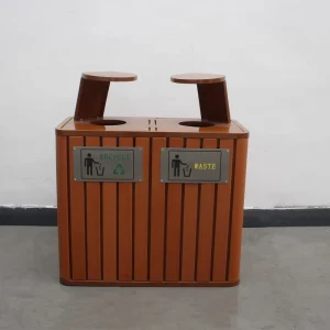 240L Double Wooden DustBin Outdoor Trash Can Bin Wood Waste Bin Outdoor Litter Recyclable Outdoor Waste Bin
