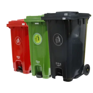 240L Outdoor Plastic Waste Bin Trash Can with Wheels and Pedal