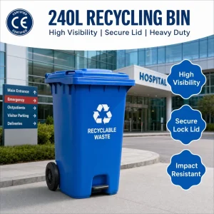 240L Recyclable Waste Bin Sorting Trash Can for Urban Area Heavy Duty Outdoor Wheelie Garbage Container with Lids