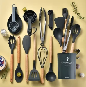 25-Piece Silicone Kitchen Utensil and Spatula Set with Storage Bucket