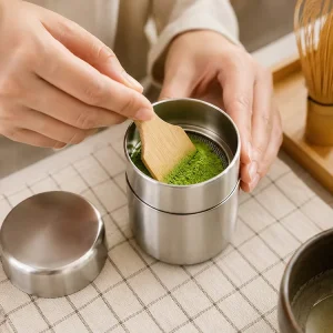 250ml Stainless Steel Matcha Sifter Canister with Mesh Sieve and Bamboo Paddle