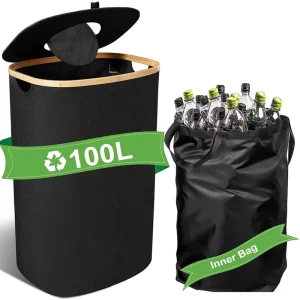 26 Gallon Foldable Recycling Bin Space Saving Collapsible Bottle Storage Basket Container Box for Home Office Kitchen Garage
