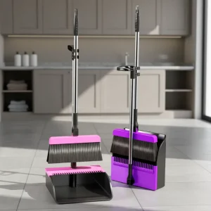 26 New Model Steel Broom Plastic Dustpan Set Soft Bristle Thickened Design Classic Style Plastic Handle Two Piece Household