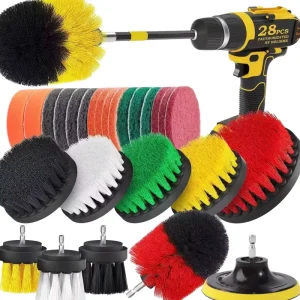 28 Piece Eco Friendly PP Drill Car Wash Brushes Electric Cleaning Set Power Scrubbing Polishing Pads Extend Rod Car Home Use