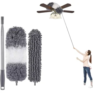 280Cm Telescopic Microfiber Feather Duster with Stainless Steel Handle Extendable for Car House Cleaning Eco Friendly Durable
